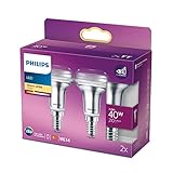 Philips LED Classic E14 Lampe, 40 W, R50, Reflektor, 36° drehbar, silber, warmweiß, 2er...