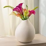 Praknu Keramik Vase Weiß Groß 19cm Hoch - Bauchige Form mit Sandtextur - Wasserdicht -...