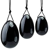 KYEYGWO Obsidian Reiki Heilung Kristall Yoni Eier Set mit 3 Größen, Polierte...