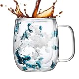 Teetasse mit Blumenmotiv – Glasbecher mit getrocknetem Blumen-Design für Kaffee,...
