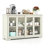 COSTWAY Sideboard, Küchenschrank mit Glasschiebetüren und verstellbarem...