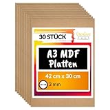 Creative Deco 30 x A3 MDF Platten | 420 x 300 x 3 mm | Dünne Holz-Platten | Perfekt für...