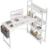 CubiCubi 120 cm Kleiner L-förmiger Computertisch mit Regalen, Eckschreibtisch...
