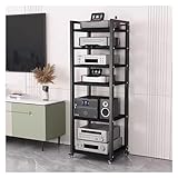 Audio Rack Regal - Höhenverstellbarer Medienschrank mit Rollen für Wohnzimmer...