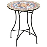 Outsunny Gartentisch Mosaiktisch rund Bistrotisch Beistelltisch mit Mosaikplatte...