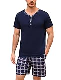 Irdcomps Schlafanzug Herren Pyjama Kurz Shorty Sommer Baumwolle Nachtwäsche Set...