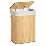 SONGMICS Wäschekorb mit Deckel, 72 L, Wäschekorb aus Bambus, faltbar, mit abnehmbarem...