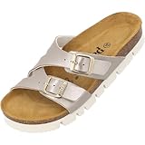 Palado Damen Pantoletten Arrila Plateau-Sandalen 2 Riemen Hausschuhe mit Natur...