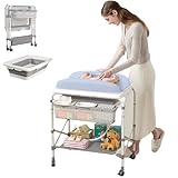 LZQ Tragbarer 4 in 1 Wickeltisch – Integrierte Badewanne, klappbare Baby Wickelkommode...