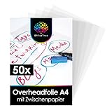 OfficeTree 50 x Overheadfolie A4 - OHP Folien glasklar - Folie für Laserdrucker...