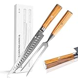 FUJUNI Damast Tranchier-Set mit Gabel, 2-teilig, Fleischmesser Mit Extrem Scharf...