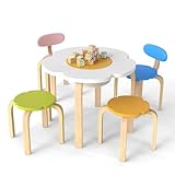 COSTWAY 5 teiliges Kinder Tisch Stuhl Set, Kindersitzgruppe in Blumenform mit Stauram,...