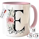 Tasse personalisiert mit Namen, Initiale & Blumen Motiv – personalisiertes...