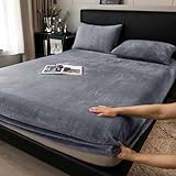 Boqingzhu Flauschige Plüsch Spannbettlaken 140x200cm Grau Winter Warm Flanell...