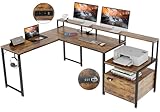 JUMMICO Eckschreibtisch 170x120cm mit USB-Ladeanschluss und Steckdose Schreibtisch L Form...