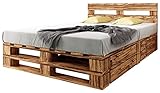 sunnypillow Palettenbett M2 aus Holz 140 x 200 cm mit Kopfteil und 2 Bettkästen...