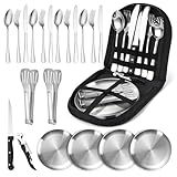 Camping Geschirr Set für 4 Personen,21 Stück Tragbars Campingbesteck Set aus...