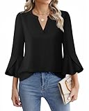 Gaharu Damen Arbeit Blusen Rüschen 3/4 Ärmel Dressy Top V Ausschnitt Casual Chiffon...