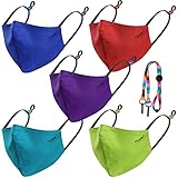 NUÜR Kinder 100 % Baumwolle Gesichtsmaske, 5pcs in lustigen hellen Farben,...