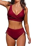 Beachsissi Damen Hoch taillierte Badeanzüge Criss Cross Drawstring Side Bikini...