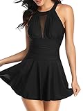FLYILY Damen-Badeanzug mit hoher Taille Badeanzug mit Shorts Retro-Beachwear Neckholde...