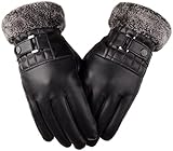 OLLKY Schwarz Herren Winter Lederhandschuhe Touchscreen Kunstleder Pelz Warme Verdickung...