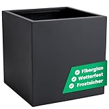 VIVANNO Pflanzkübel Fiberglas Block Frostsicher - 50x50x50 cm - Anthrazit Matt...