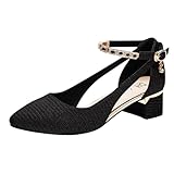 Spangenpumps Damen Spitze Zehe Pumps Sommer High Heels Sandaletten mit Blockabsatz...