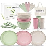 44-Teilig Plastikgeschirr Set, ENSINE Premium Campinggeschirr-Set mit...