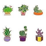 6 Stück/Set Emaille Kaktus Gras Pflanze Abzeichen Corsage Kragen Brosche Pins...
