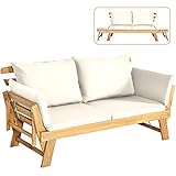 COSTWAY Gartenbank mit Liegefunktion, Gartensofa mit Auflagen und klappbaren...