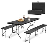 Sekey Bierzeltgarnitur Klappbar Campingtisch Set, 2 x Bierbänke & 1 x Biertisch, 180cm...