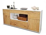 Stil.Zeit Sideboard Fabiola, Korpus weiss matt, Front Holz-Design Eiche (180x79x35cm)...