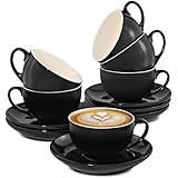 Cosumy 6er Cappuccino Tassen Set mit Untertassen - Keramik Schwarz -...