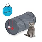 Relaxdays Katzentunnel faltbar, BxD: ca. 50x25 cm, Katzenröhre mit Spielzeug &...