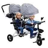 Tandem Dreirad Buggy Kinderwagen - Doppelsitz mit Baldachin für Kinder 2-8 Jahre,...