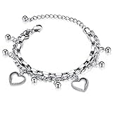 Herzen Symbol Charme Armband für Damen, Edelstahl Geschichtet Doppelkette Armband mit...