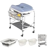 UISEBRT 4 in 1 Multi-Funktionaler Wickeltisch – Mit Faltbarer Badewanne, seitlichem...