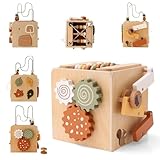 WOODEN TEETHER Montessori Motorikwürfel holzspielzeug Montessori Spielzeug ab 1 Jahr 6 in...