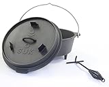SOUK ONE Dutch Oven Set - Eingebrannter Gusstopf mit Füßen Feuertopf aus Gusseisen mit...