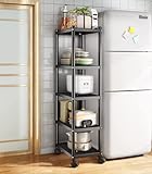 SAYZH Standregal, 5 Etagen Robustes Metallregal Schmal Küchenregal, lagerregal mit Rollen...