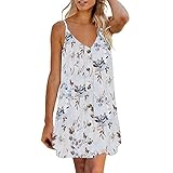 Serria Ärmellose Frauen Spaghetti Dinkel V-Gurt Minikleid sommerliche lässige...
