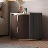 EALLEN Nachttisch Mit 2 Schubladen, Italienischer Leichter Luxus in Runder Form Leather...