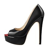 MissHeel Damen Peeptoes Plateau Pumps Elegante Stiletto High Heels für Büro Party Kleid...