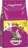 Whiskas Katzenfutter Trockenfutter Adult 1+ mit Huhn, 2 Beutel (2 x 1,9kg)