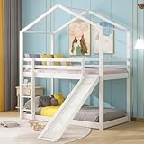 Moimhear Kinderbett Hausbett 90 x 200 cm, Niedriges Etagenbett mit Rutsche,...