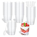 HUOGEE 50 Stück Desserttasse mit 50 Stück Löffeln, 200ml/220ml Dessertbecher Klare...