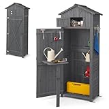 HOMASIS Gerätehaus Holz, Gartenschrank Outdoor wetterfest, Geräteschuppen mit faltbar...