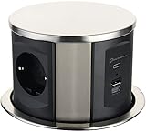 Electraline 62571 Versenkbar / Tischsteckdosenleiste / Tischsteckdose 3-fach Steckdose (2...