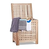 Relaxdays Wäschetruhe Walnuss mit Deckel, entnehmbarer Wäschesack ca. 70 l Volumen,...